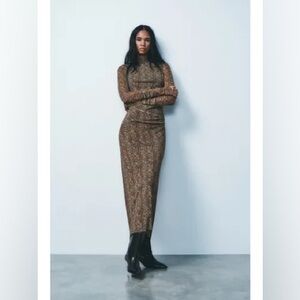 Zara snake skin print maxi long sleeve dress